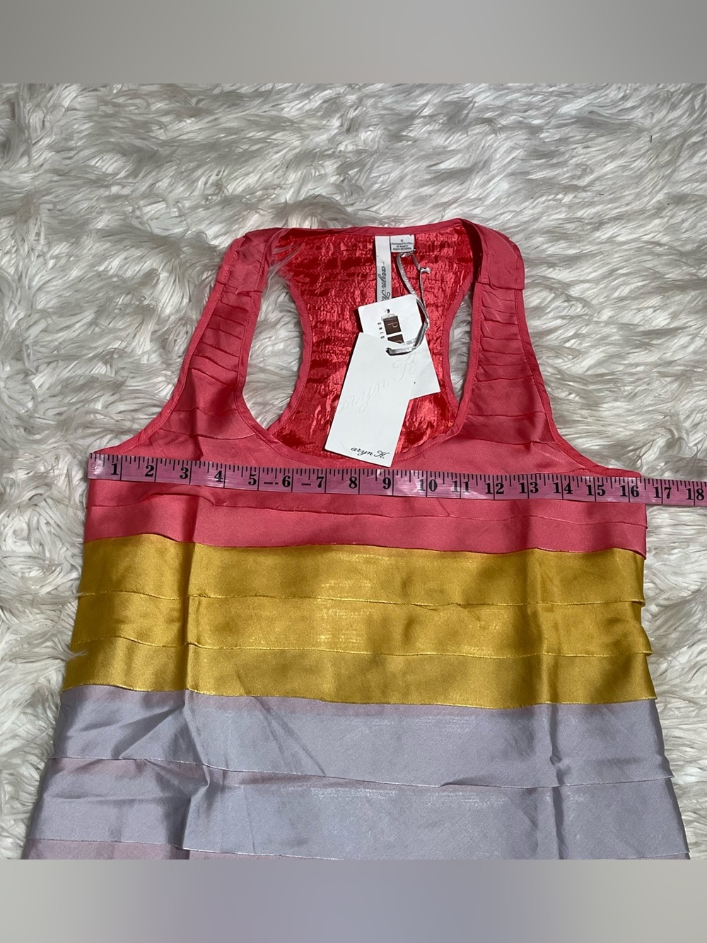Aryn K Ruffled Color Block Silk - Like Racer Back Tank Top Shell - Picture 9 of 10